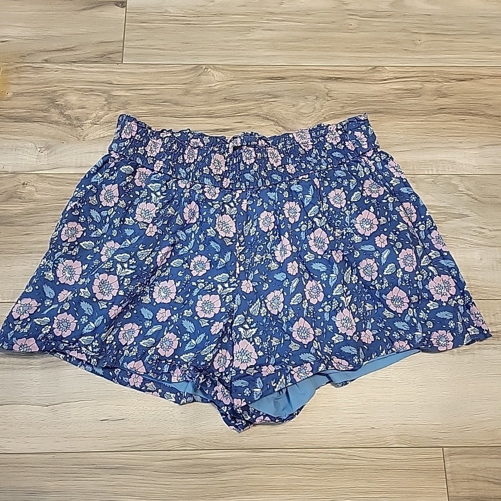J. Crew Chino Shorts Womens XS Blue Floral Lined Elastic Waist Casual 3.5 Ins